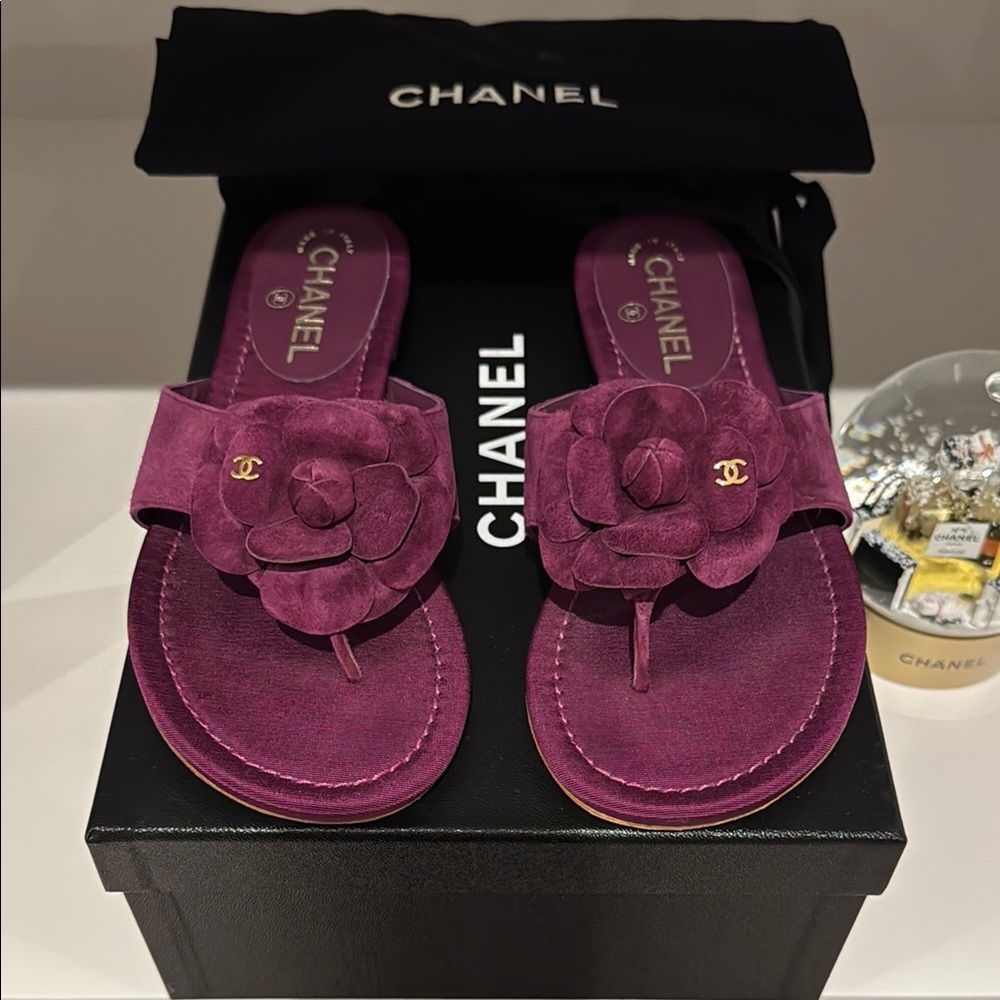 Chanel Purple Suede Thong Sandal